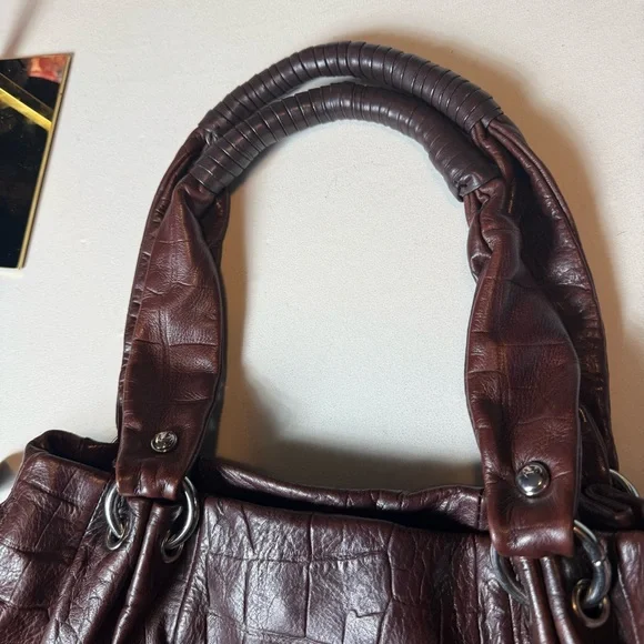 B. MAKOWSKY BROWN EMBOSSED LEATHER SATCHEL PURSE SHOULDER BAG - Picture 8 of 12